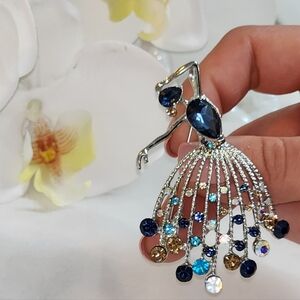 Silver and Blue Gemstone Brooch